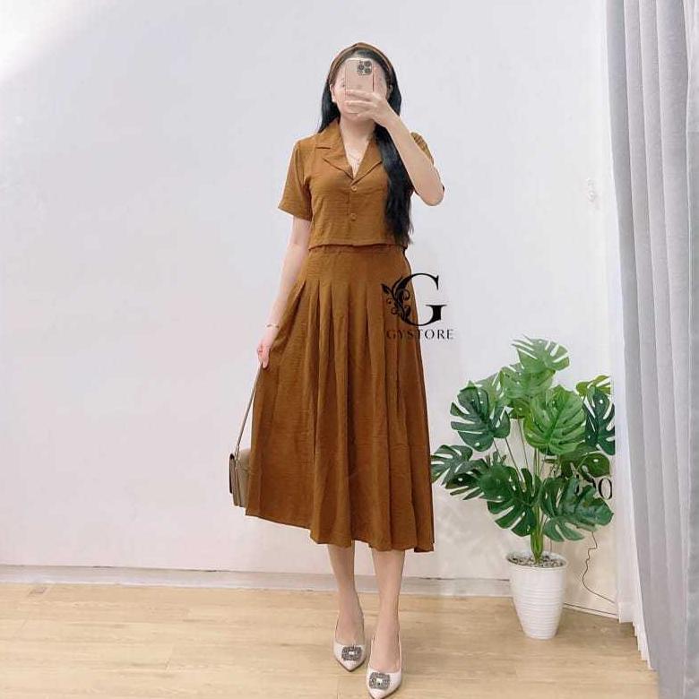 Bergaransi Setelan Crinkle Rok Dan Atasan Import Terbaru Set Crinkle Wanita Jumbo Setelan Crop Dan R