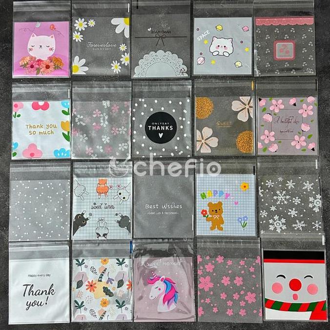 Chefio Plastik Roti OPP Motif Bunga 10x10 Plastik Kue Cake Risol