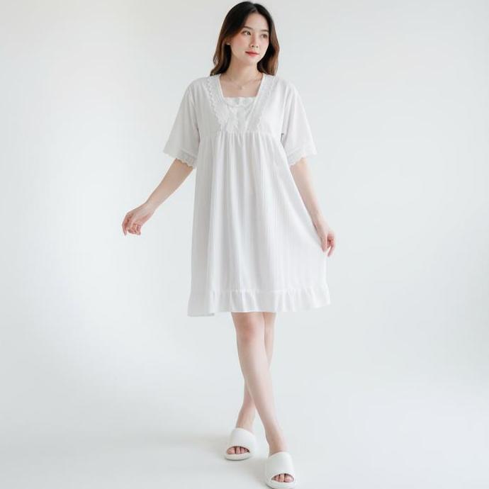 Novara Daster Wanita Variasi Lace Pita Babydoll Lengan Pendek | Piyama Wanita Daster Mini Renda Leng