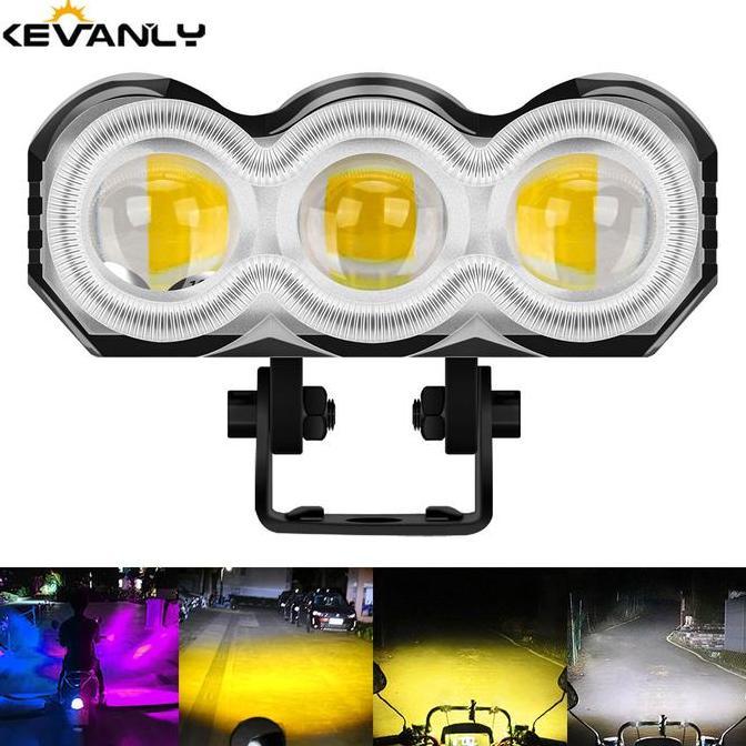 SUPER TERANG MOTOR  LED LAMPU TEMBAK 3 MATA BENTUK WARNA LAMPU LED  LAMPU DEPAN MOTOR 12 VOLT LAMPU 