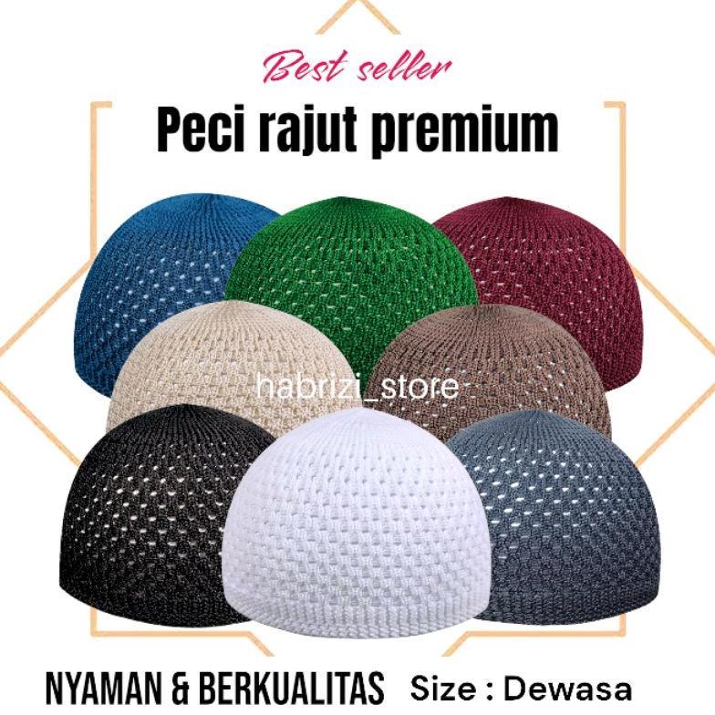 Premium Peci Rajut Tebal / Peci Rajut Dewasa / Kopiah / Peci Polos / Peci Haji