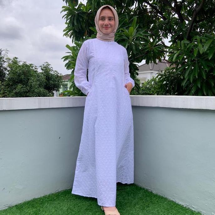 Perlengkapan Umroh Haji Wanita Gamis Putih Rempex Bawah Bahan Katun Jepang