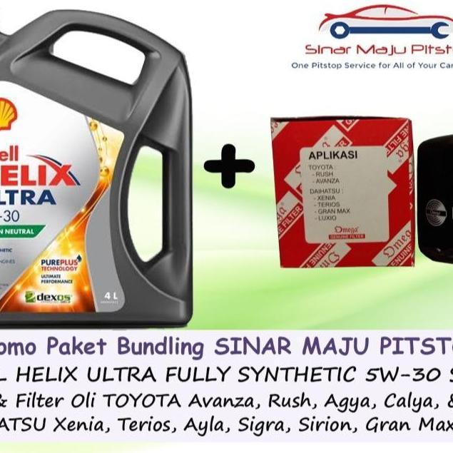 Paket Bundling Oli SHELL HELIX ULTRA HX8 5W-30 API SP Original 4 Liter & Filter Oli Mobil DAIHATSU X