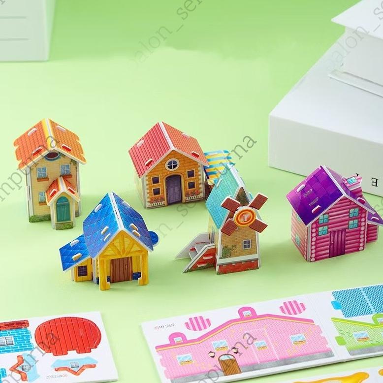 MURAH 3D puzzle diy Mainan edukasi puzzle 3d anak Miniatur diy rumah
