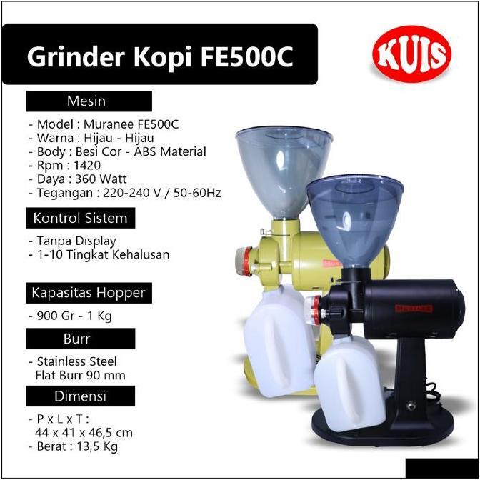 Muranee Grinder Kopi Elektrik untuk Produksi dan kedai kopi FE500C Bergaransi