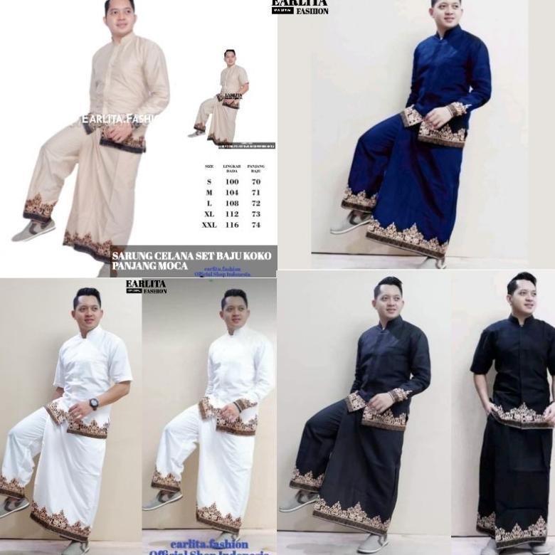 VALUE PACK BAJU KOKO DEWASA SETELAN SARUNG CELANA KEMEJA BATIK PRIA KOKO HITAM LENGAN PANJANG DAN PE