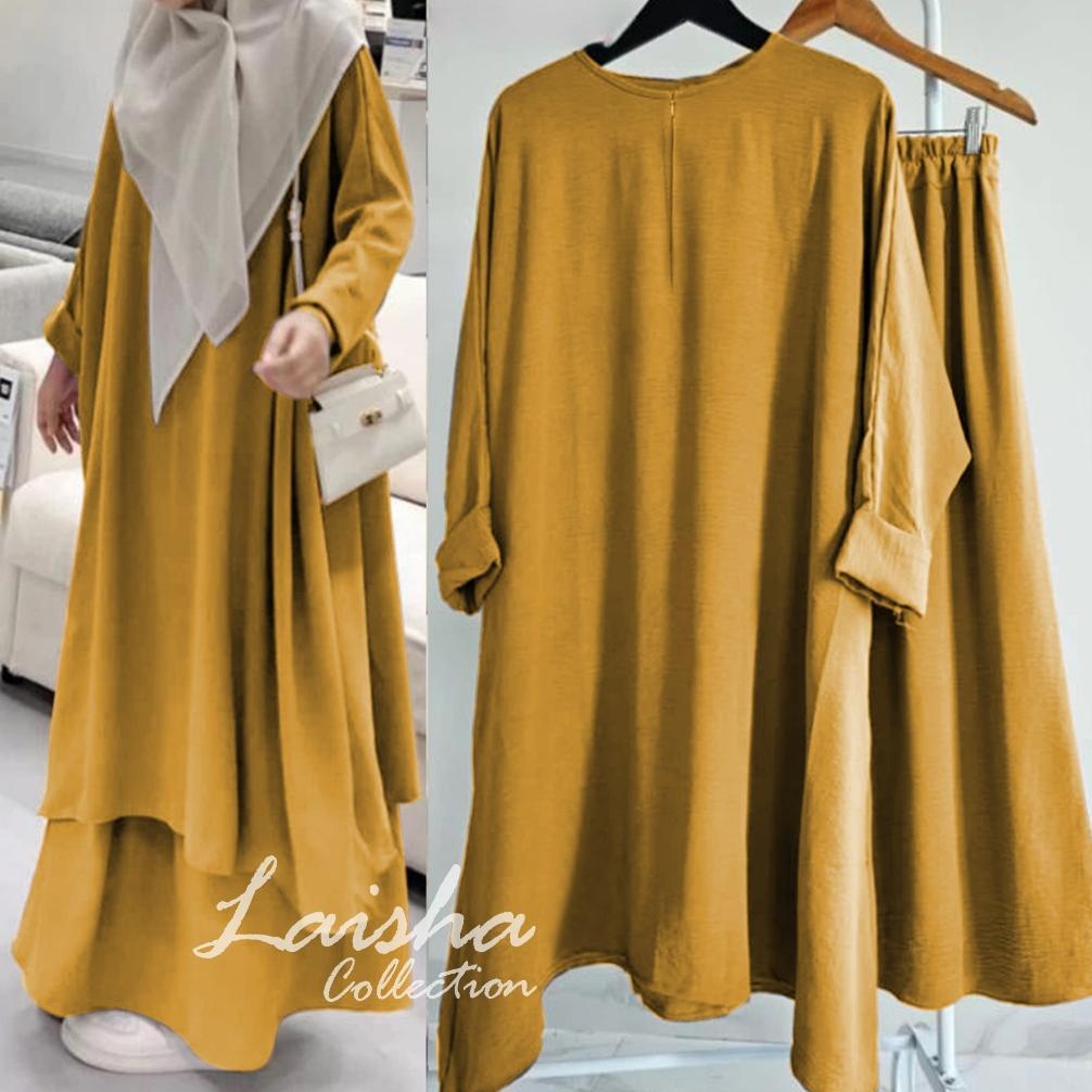 EXCLUSIVE (Bisa COD) Laisha Collection One Set tunik Malayu atasan + rok Crinkle Airflow jumbo / Kaf