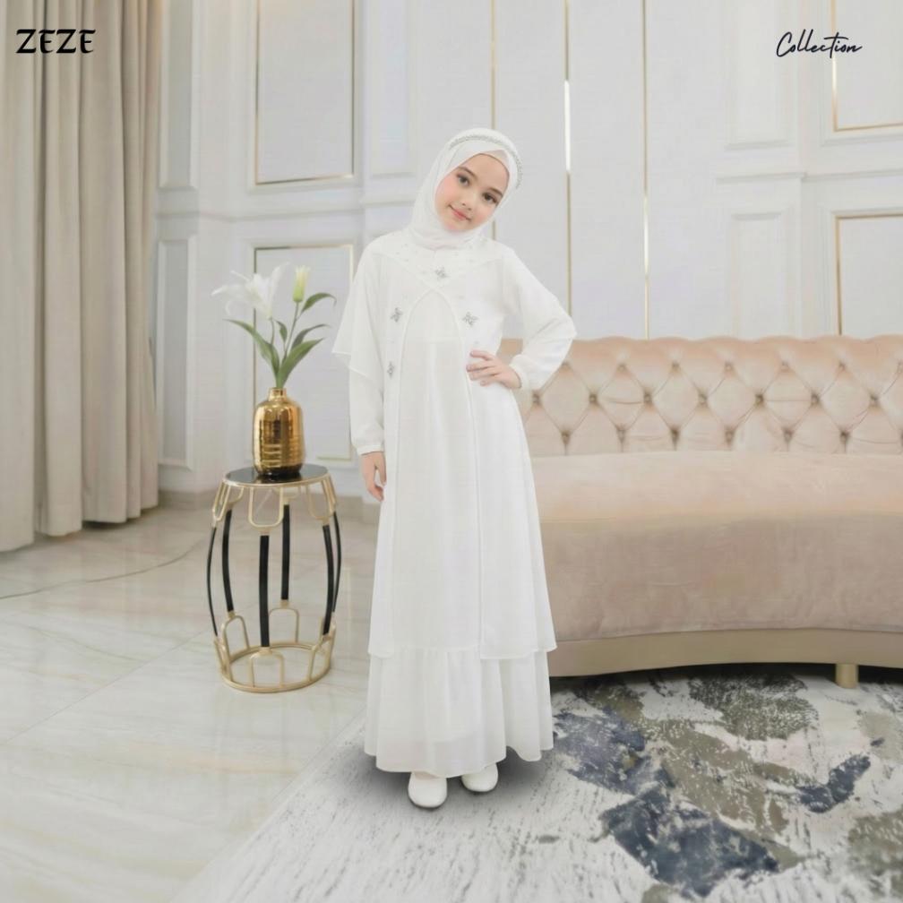 TERMURAH Zeze - Satu Set Zhena Dress Anak Warna Mahoganny Kerudung Dan Gamis Ceruty Babydoll Payet M