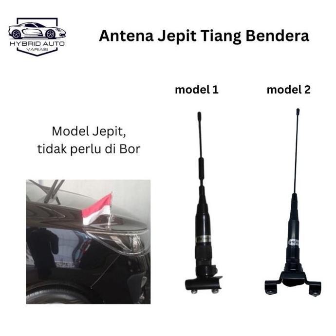 Antena Tiang Bendera Universal Mobil//Merah Putih Mobil Motor Universal Jepit Depan Belakang Besi Ca