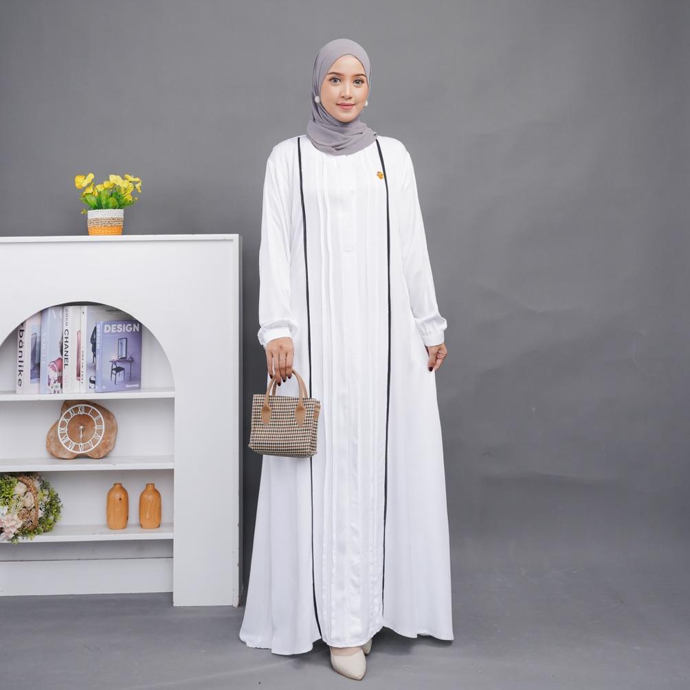 100% AMAN NAURA DRESS GAMIS PUTIH POLO LINEN bisa untuk UMROH dan HAJI