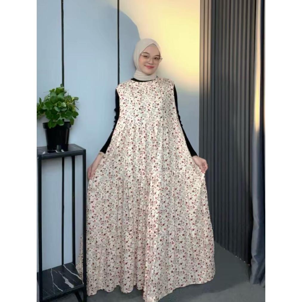 Termurah Inner Dress Susun Motif Bahan Rayon Premium Enifta Dress Floral Bunga-Bunga Wanita Busui Ta