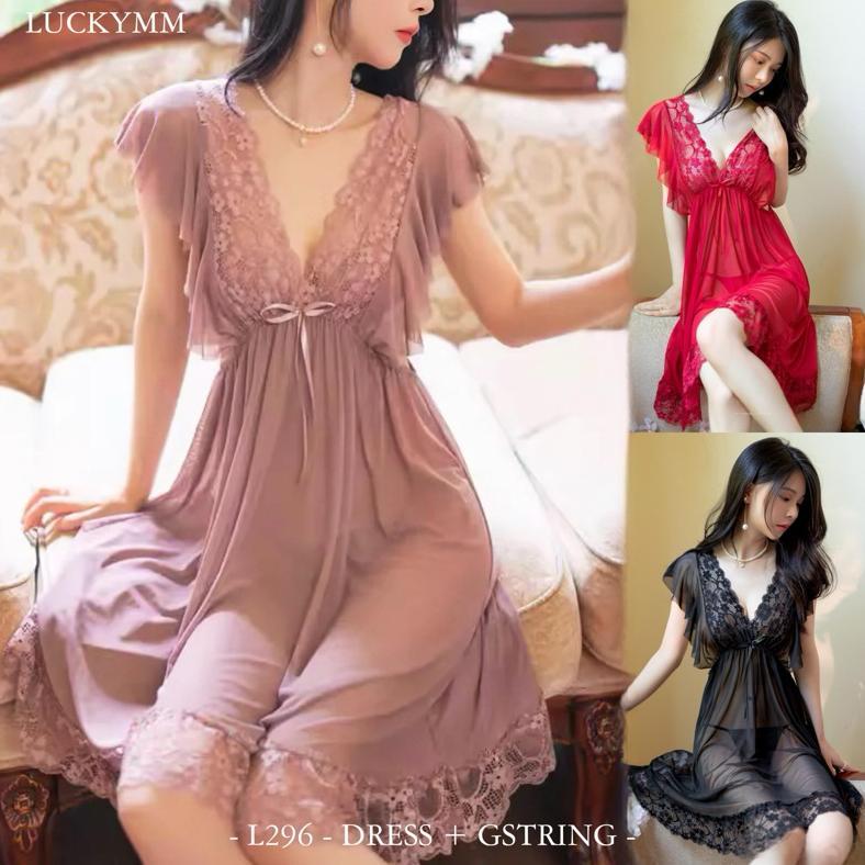 Tahan Lama  Sexy Lingerie Dress Transparan Baju Tidur Sexy Lingerie Wanita Bigsize Fit M-Xxl / Linge