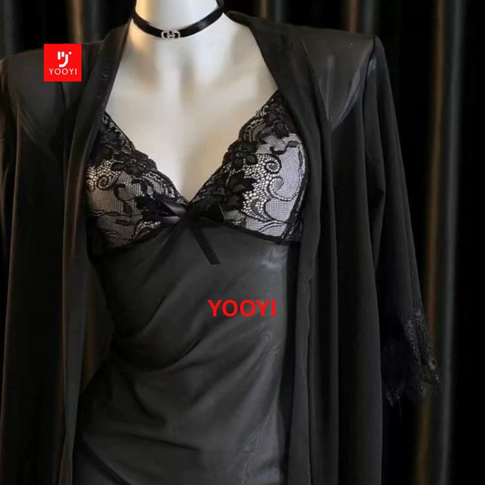 Limited Yooyi Set Lingerie Pakaian Dalam Plus Kimono Wanita Perspektif Renda Menggoda + G String Sek
