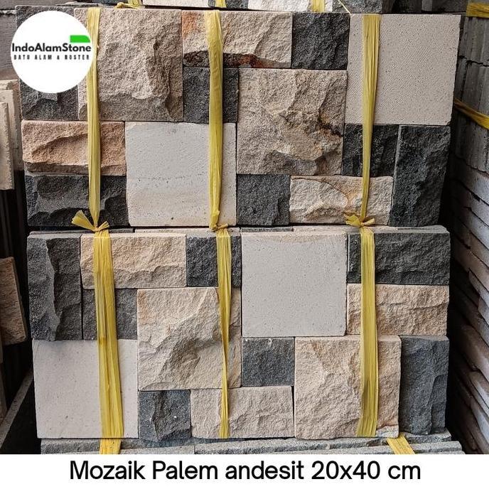 mozaik batu alam 20x40 andesit dinding kombinasi palimanan dan andesit