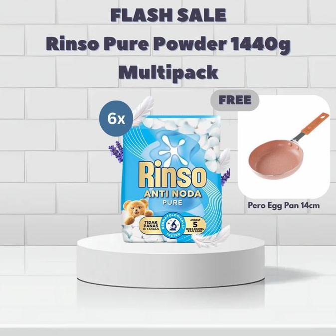 FLASH SALE [Free Pero Mini Egg Pan Round 14cm] Rinso Pure Powder 1440g Multipack isi 6