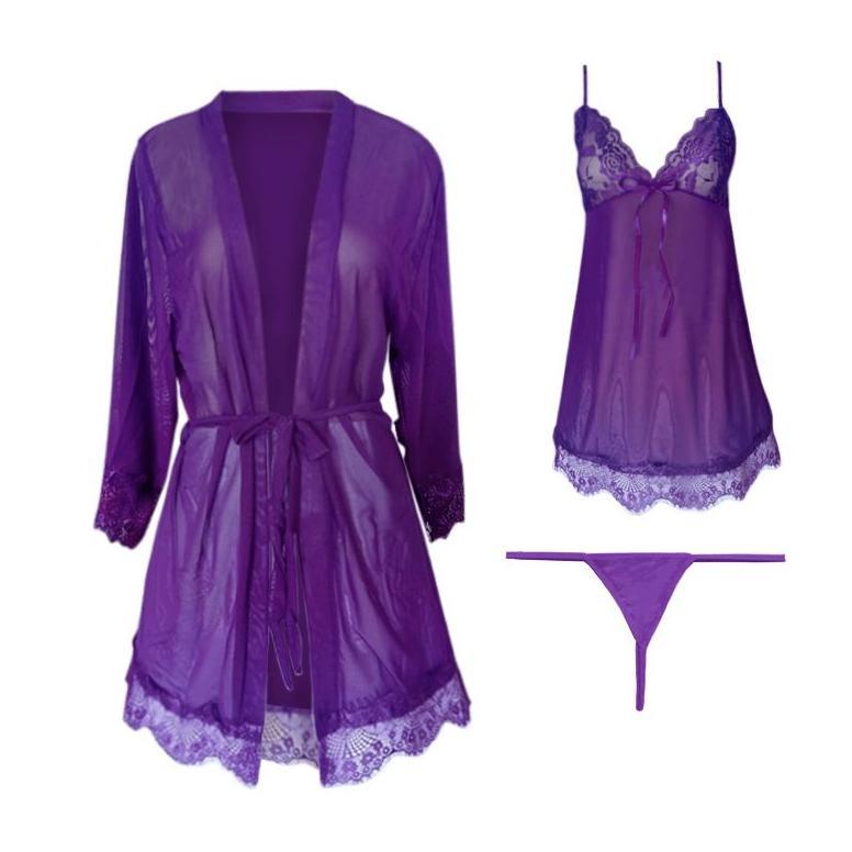 Murah Lingerie Baju Tidur Wanita Sexy Transparan Set Kimono Jumbo Big Size Dinas Malam Istri Depan S