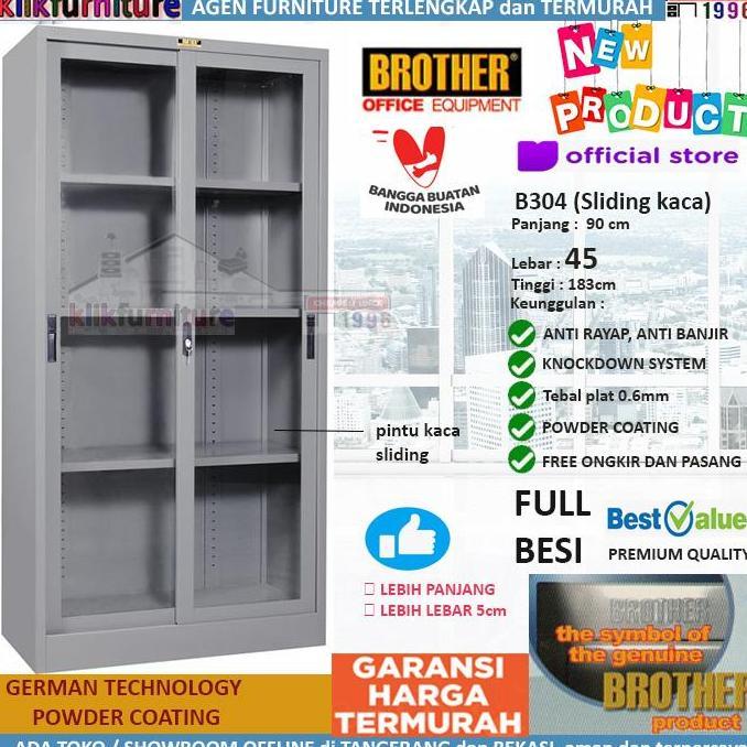 B 304 Brother Lemari Kantor Sliding 2 Pintu Kaca