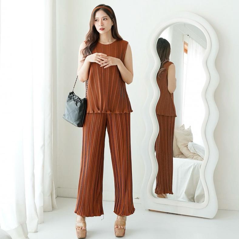 Promo One Set Plisket / Setelan Plisket / Oneset Tanktop Kulot Plisket / Atasan Plisket / Kulot Plis