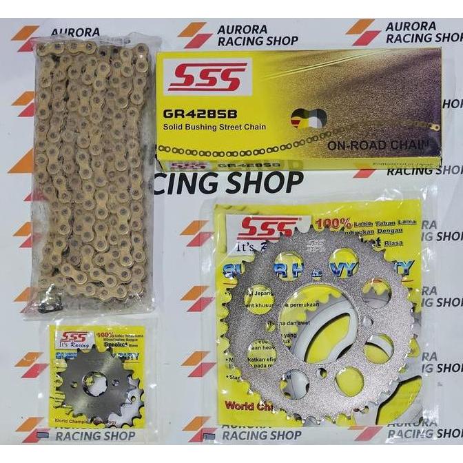 Gear Set Sss 428 Yamaha Rx King & Rantai Sss 428 Sb Gold Original @