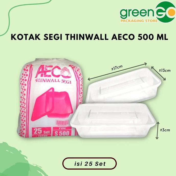 Thinwall Kotak Aeco 500Ml 25Set Tutup Kotak Makan Plastik Bening Polos