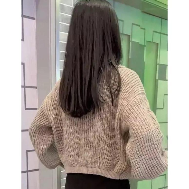 Unik Crop Top Rib Balero Tali Knit Oversize Cable Outher  Sweater Rajut