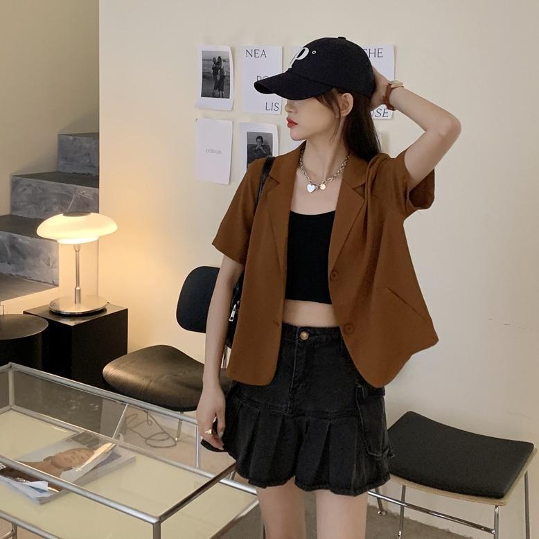 Grosir Blazer Korea Crop Jaket Wanita Terbaru Blezer Hitam Outer Import