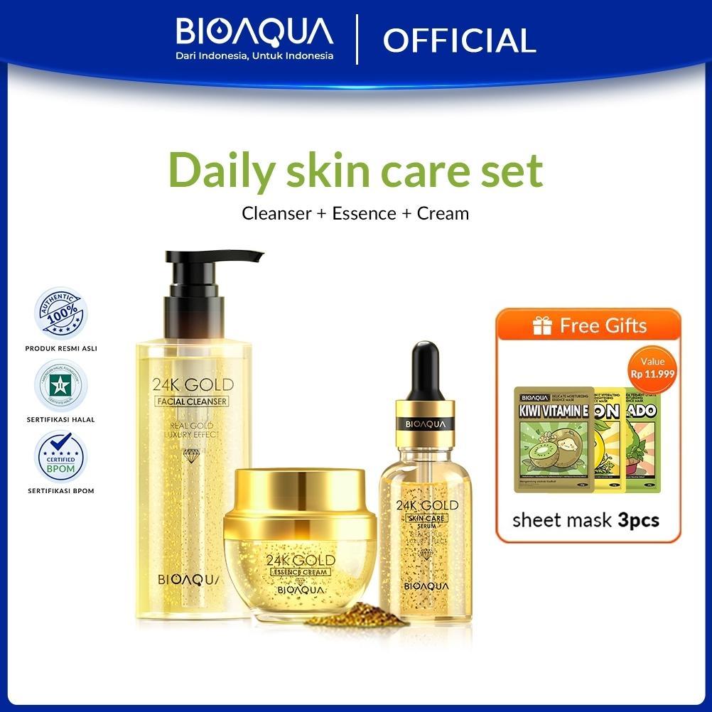 BIOAQUA Paket Skincare 24k Gold Skin Care Whitening Anti-aging Set With Cleanser/Serum/Moisturizing 