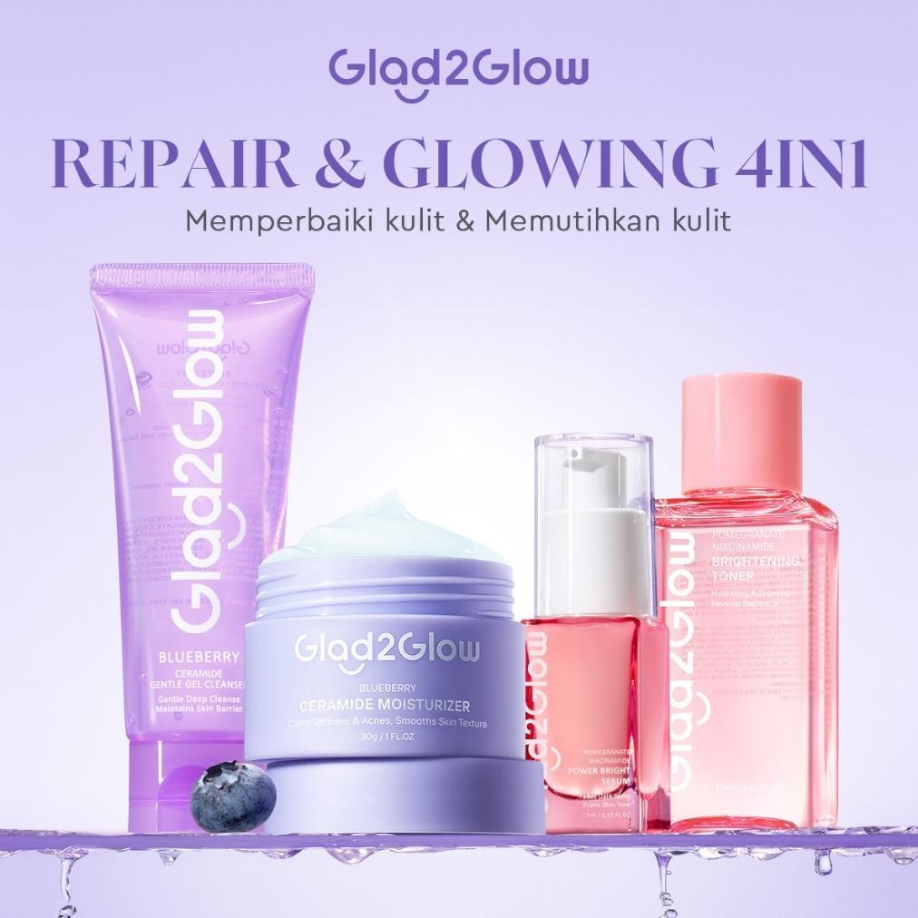 [Glowing&Repair]Glad2Glow Glowing Set Sehat&Lembap Bundle 4In1 Paket Skincare| Moisturizer Serum Fac