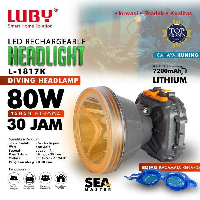 LUBY Headlamp Senter Kepala Sea Master Tahan Air 70 Watt L 1817