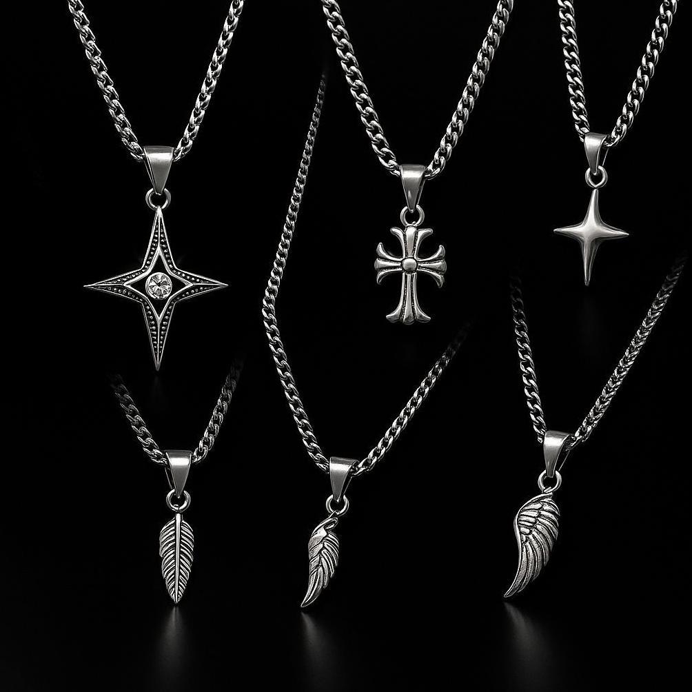 favorit kalung smile necklace cross star bintang pendant korea style perak silver pria wanita