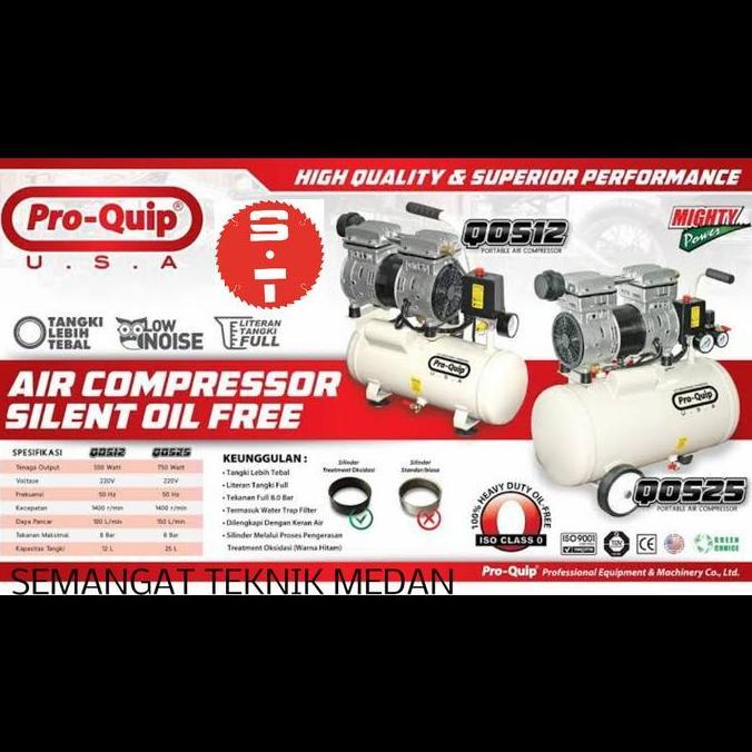 TERMURAH - QOS25 COMPRESSOR KOMPRESSOR KOMPRESOR OILLESS SILENT 1HP 1 HP PROQUIP
