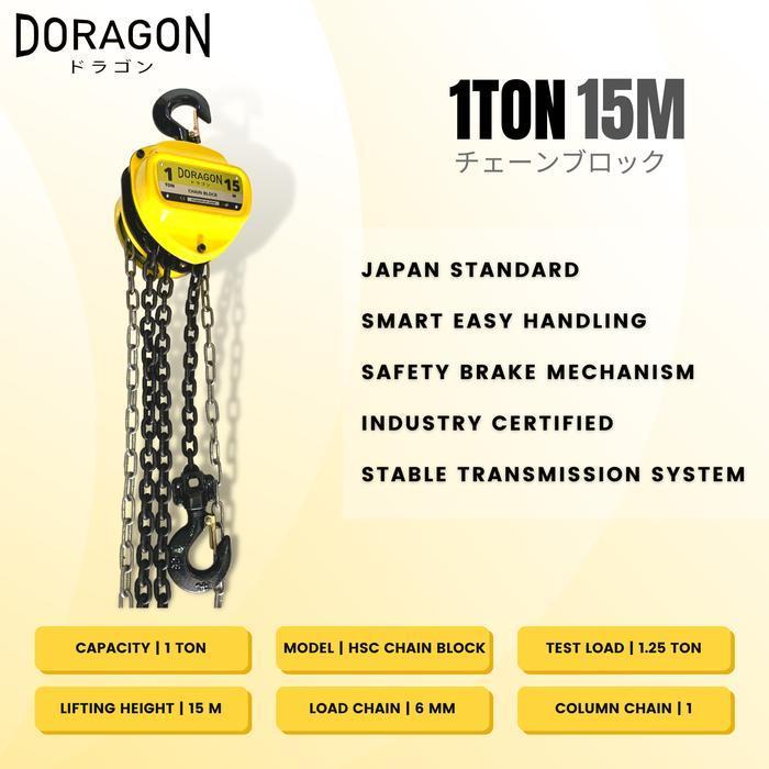 DORAGON CHAIN BLOCK 1 TON 15 METER TAKEL 1T X 15M KATROL KEREKAN HOIST ORIGINAL DAN TERPERCAYA