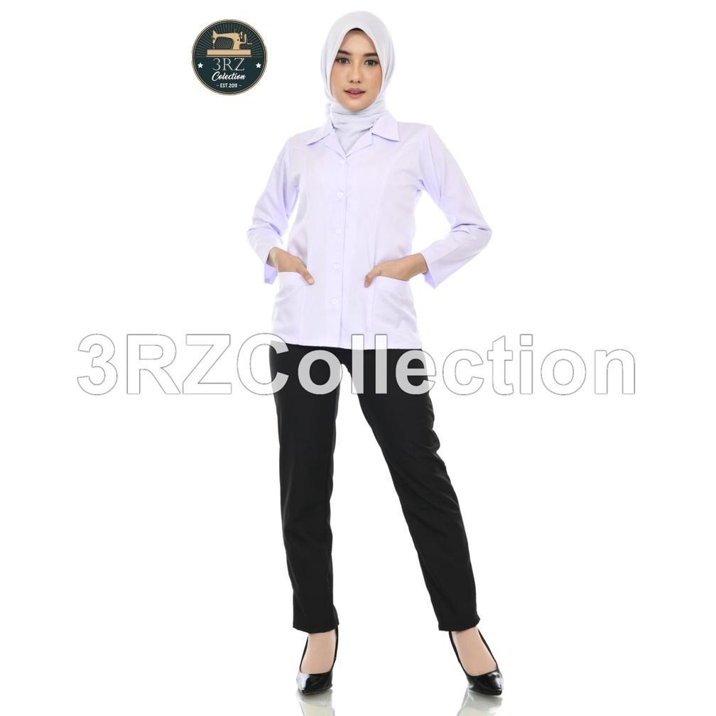 Hot Sale Set Seragam Dinas Wanita Putih Hitam - Kemeja Putih & Rok/Celana Hitam Dengan Saku Bawah