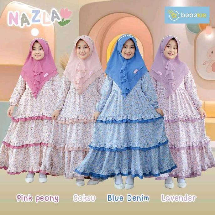 NEW GAMIS ANAK PEREMPUAN TERBARU NAZLA SET  JILBAB KHIMAR SYARI CERUTY MURAH HITAM BUNGA NYAMAN ELEG