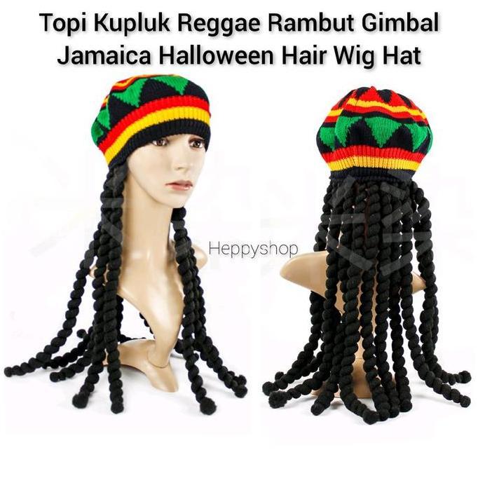 Topi Kupluk Reggae Rambut Gimbal Jamaica Halloween Hair Wig Hat