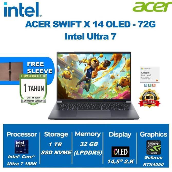 Acer Swift X 14 Oled SFX14 - RTX4050 ULTRA 7 155H 32GB 1TB 14.5" 120Hz