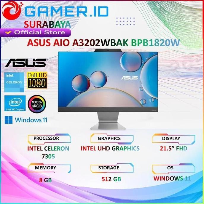 PC All In One Desktop ASUS AIO A3202WBAK Intel Celeron 7305 RAM GB SSD 512 GB Windows 11 + 21.5" Ful