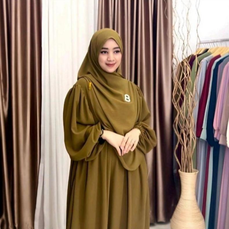 Grade Ori Gamis Set Hijab Luna Syar'I Pasmina Oval Cringkel Airflow Gamis Lebaran 2025 Model Gamis T