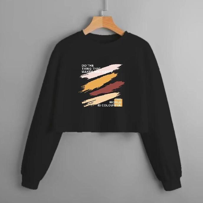 KAOS CROP TOP LENGAN PANJANG OVERSIZE /CROP TOP KOREA/CROP WANITA MOTIF Combed Soft Atasan Distro Ts