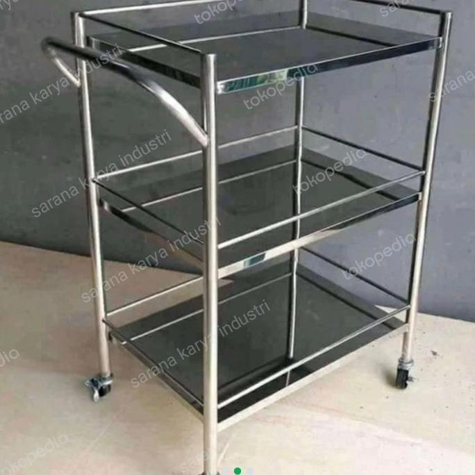 trolly instrumen/meja instrumen 3 rak stainless