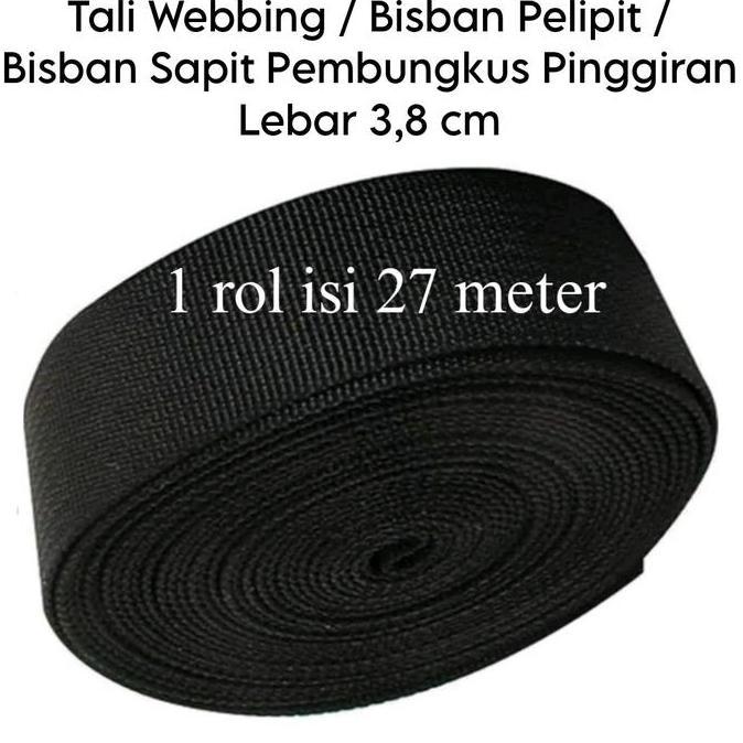 alexanderpool66 - tali webbing tas hitam bisban pelipit bisban sapit lebar 3,8 cm per 1 rol sapit bi