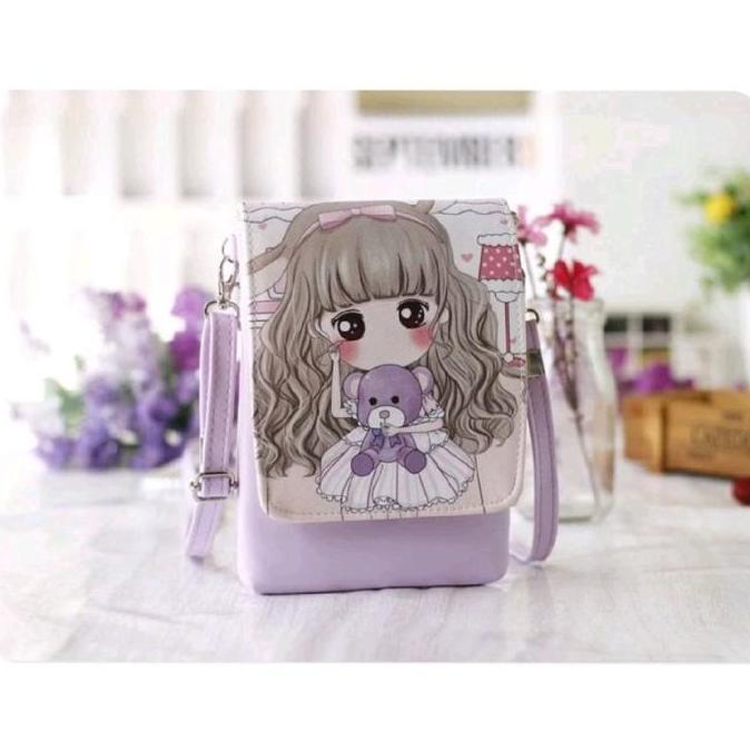 TERLARIS TAS ANAK PEREMPUAN KARAKTER PRINCESS FASHION BAHAN MINISO WARNA PINK, LILAC DENGAN TALI SEL