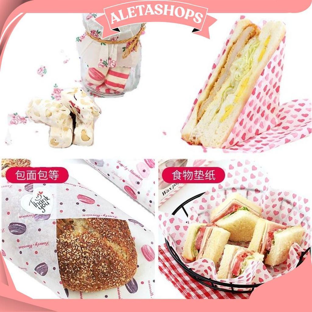 Alas Nasi Bento Kertas Pembungkus Makanan Roti Sandwich Burger Kue Dessert Wax Paper Anti Minyak BOS