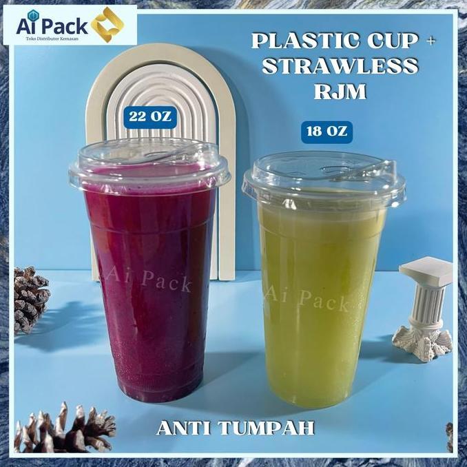 deri_fans - (isi 50 biji) rjm gelas plastik pp 18 22 oz + tutup strawless / plastic cup sekali pakai