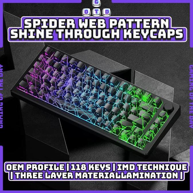 BEBAS ONGKIR - XVX Spider Web Keycaps Pattern Shine Through OEM Profile IMD-Tech Mechanical Keyboard