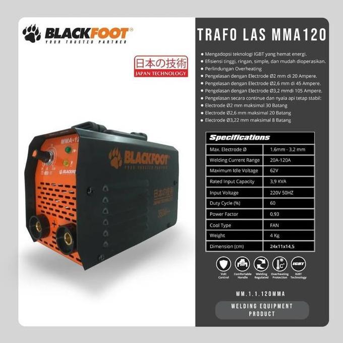 Sale Promo [New Model] Blackfoot Mesin Las / Travo Las / Igbt Inverter 120 A 350 Watt, Mma 120