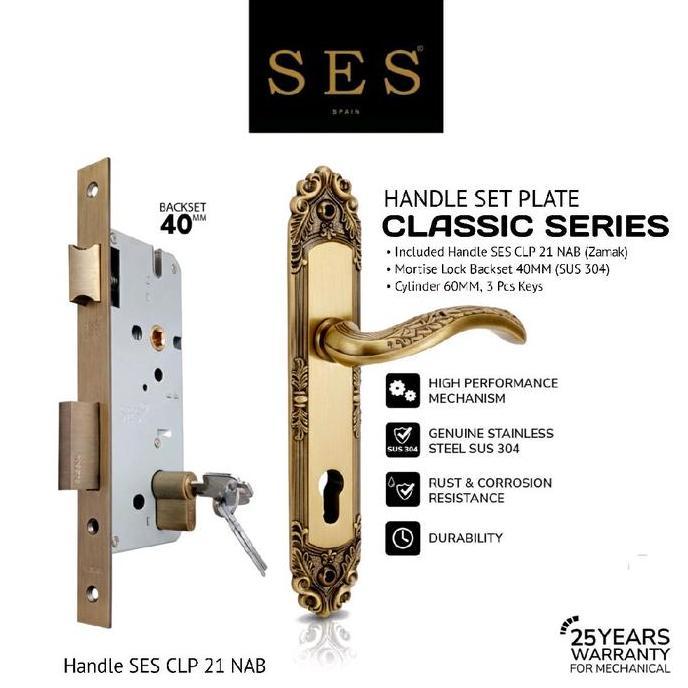PAKET BUNDLING Handle SES CLP 21 NAB (P) + Body Kunci SES S2030 - 40 MM AB Sus 304