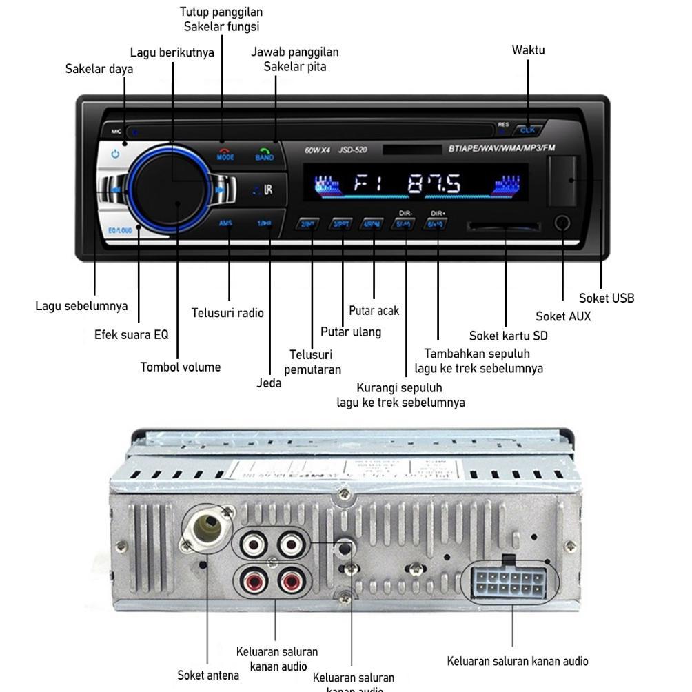 (Stok Siap)Tape Mobil Ori Singe Din Head Unit Tape Audio Radio Mobil Multifungsi Bluetooth USB MP3 F