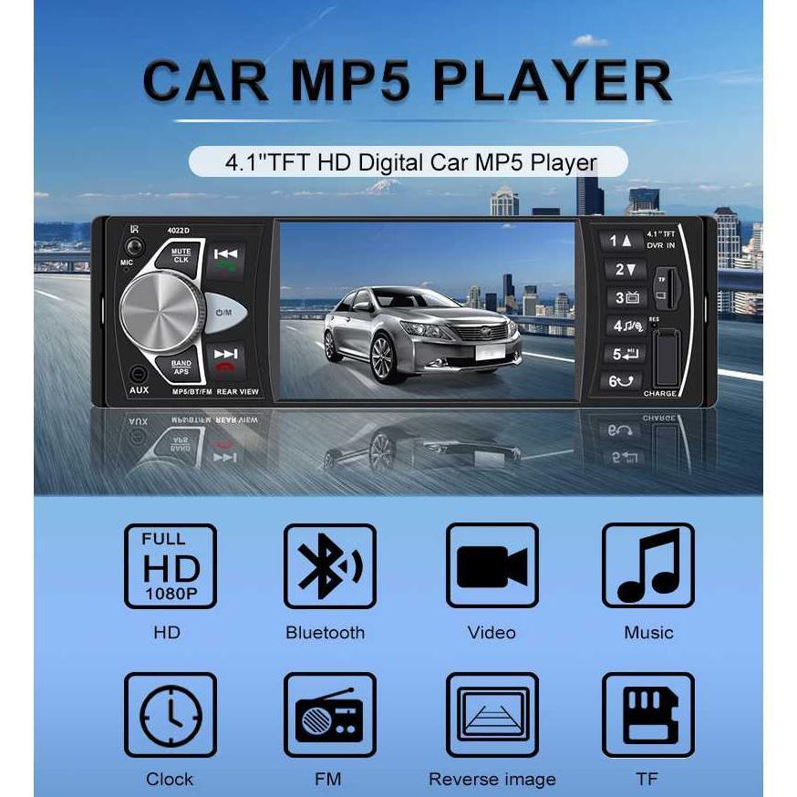 Tape Audio Mobil Bluetooth MP5 Player Layar Parkir Monitor 4.1 Inch 4022D Support Video 1080P
