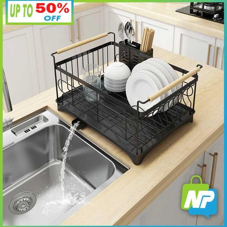 Rak Pengering Piring Stainless Besar Tahan Karat - Keranjang Cuci Alat Dapur Lengkap Gelas Mangkok S